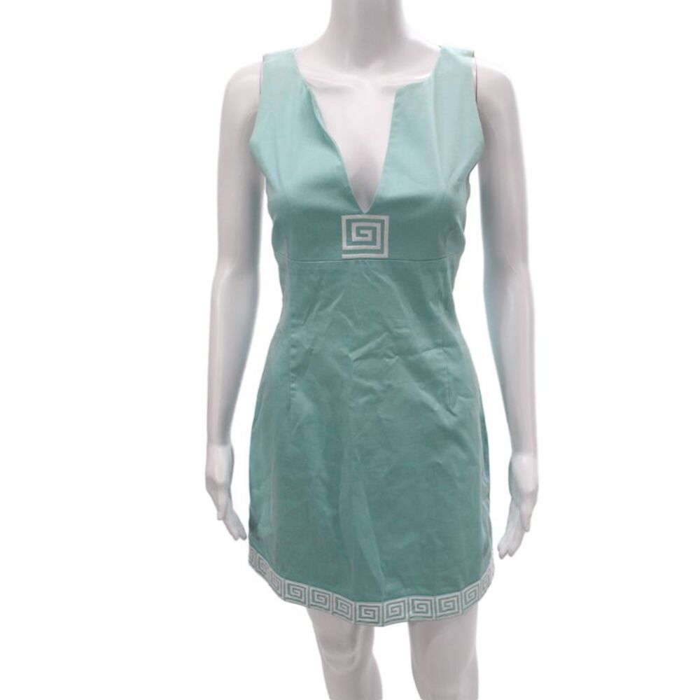 CK Bradley Women Shift Dress Blue V-Neck Sleeveless Zip Cotton Size 4